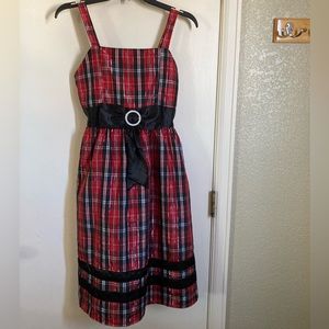 🌞Disorderly Kid’s Red,Black&White Plaid w/Black Satin Belt w/Crystal Detail